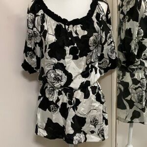 Black /white market silk blouse